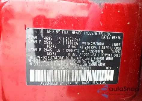 2017 Subaru Outback 2.5I Limited z USA, uszkodzony, nr VIN 4S4BSANC8H3242021